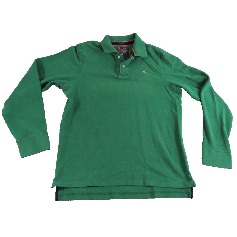Abercrombie Fitch Men XXL VTG Y2K Muscle Long Sleeve Polo Shirt Green Pique Logo - Picture 1 of 14